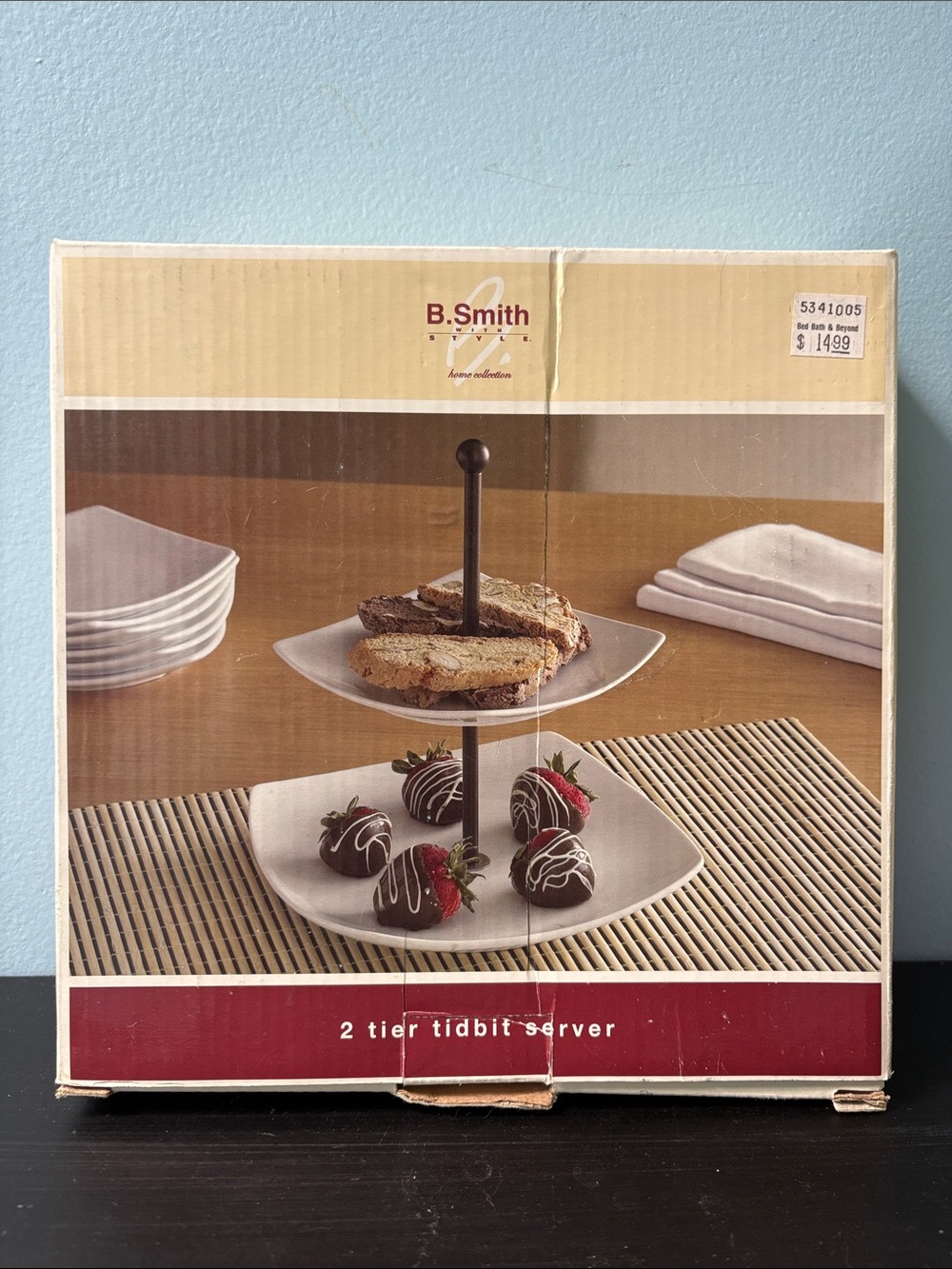 Vintage NIB B. Smith with Style Home Collection White Black 2 Tier Tidbit Server